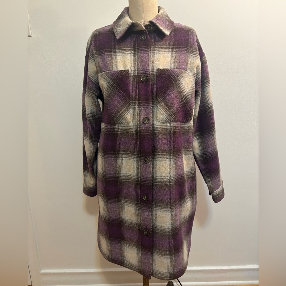 Reitmans Loose Fit Purple Plaid Coat - XS